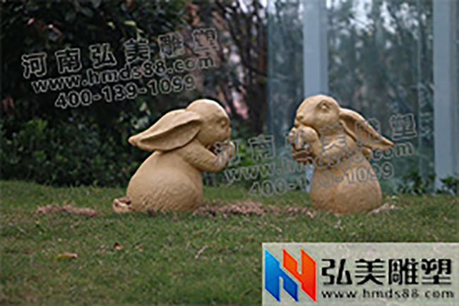 仿石兔子玻璃钢小品